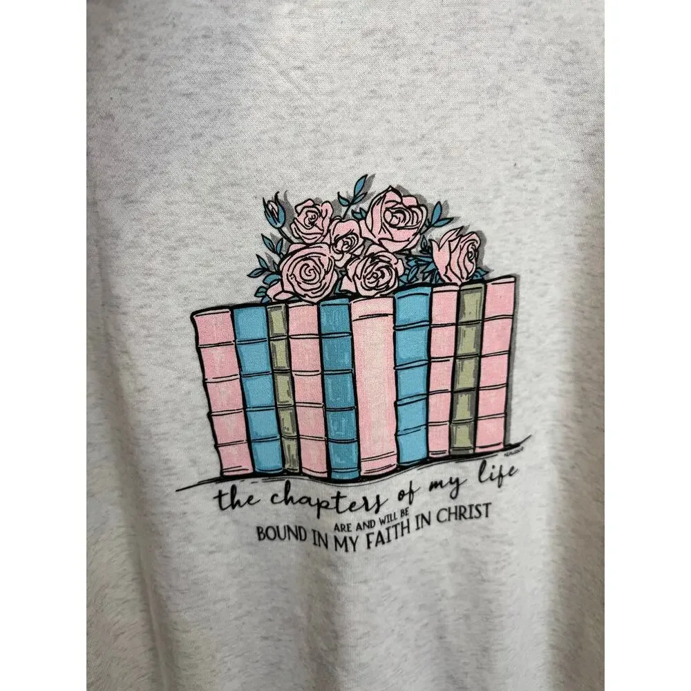 Kerusso Women's Cream Books Graphic Religious Sweatshirt Size Large - Picture 2 of 5